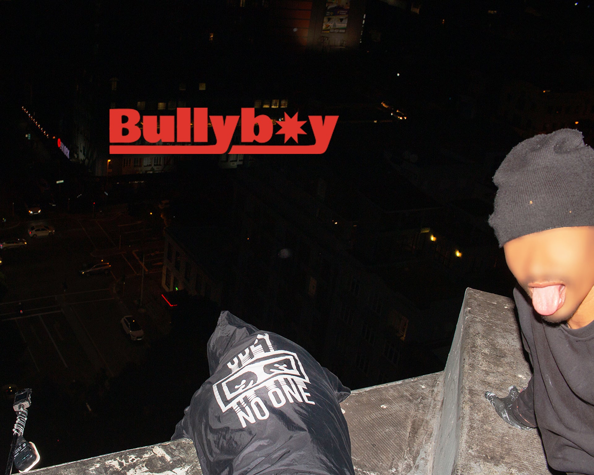 Bullyboy street mission candid photo on top of building